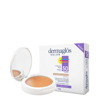 Dermaglos protector solar facial crema compacta FPS50 con color tono 2