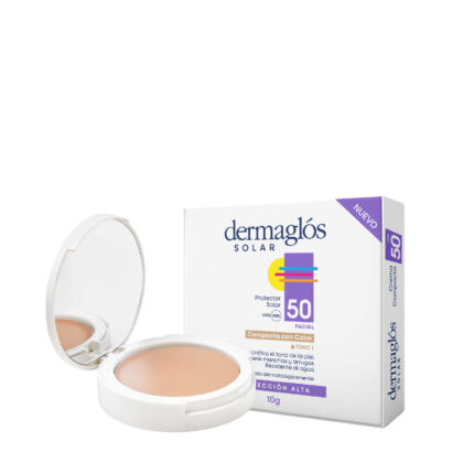 Dermaglos protector solar facial crema compacta FPS50 con color tono 1 VTO 11/26