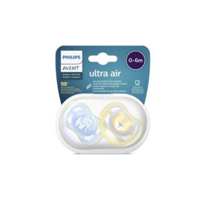 Avent chupete ultra air 0-6 meses elefante/leon nene x 2