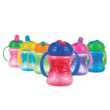 Nuby vaso con manija y boquilla flujo directo lila y rosa x 240ml
