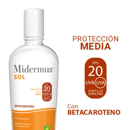 Midermus protector solar FPS20 con betacaroteno emulsion x 150gr